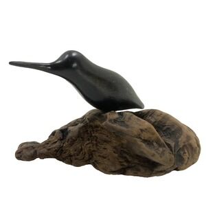 Unique Vintage Wood Carved Hummingbird On Burl Wood Base Folk Art 5 In